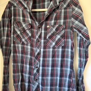 Men's Black and Gray Plaid Button-Up Shirt - Casual Long Sleeve